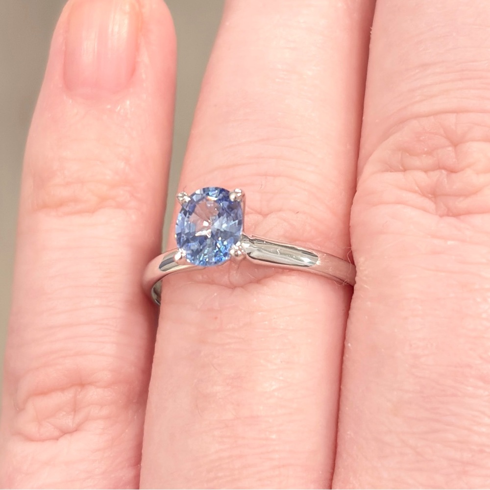 14K Natural Ice Blue Sapphire Ring, Oval Solitaire, High Setting, Engagement 7.5 - Picture 8 of 17